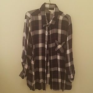 Blue, cream, and pink button up shirt